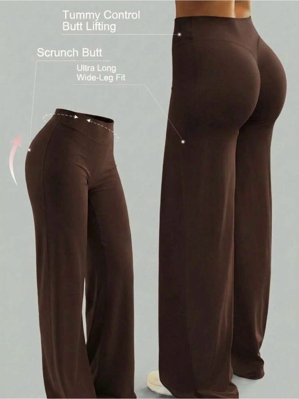 High-Waist Scrunch Butt Wide-Leg Pants — Brown